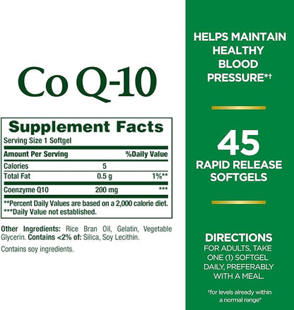 Nature's Bounty CoQ10, Heart Health and Healthy Aging, Dietary Supplement, 200mg, 45 Rapid Release Softgels