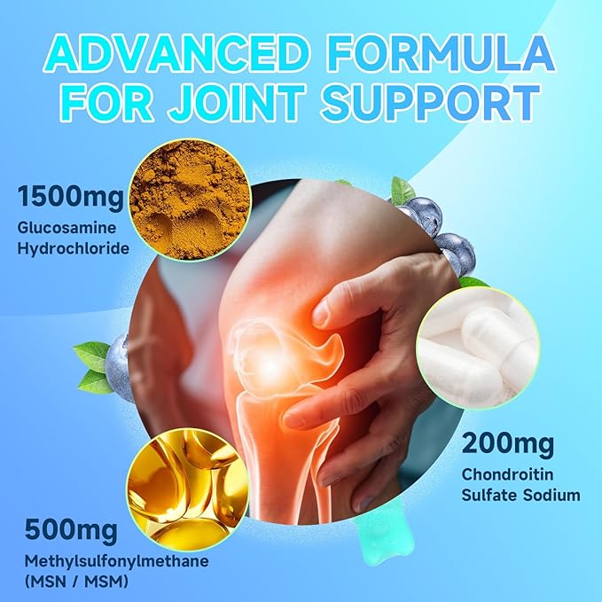 Glucosamine Chondroitin Gummies, Extra Strength Joint Support Supplement with MSM & Elderberry, Joint Support Supplement for Adults, Men & Women, Blueberry Flavor, 120 Count