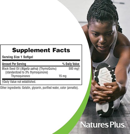 Natures Plus PRO ThymoQuin Black Seed Oil 500 mg - 60 Softgels - Full-Spectrum, Cold-Pressed Oil - Gluten Free - 60 Servings