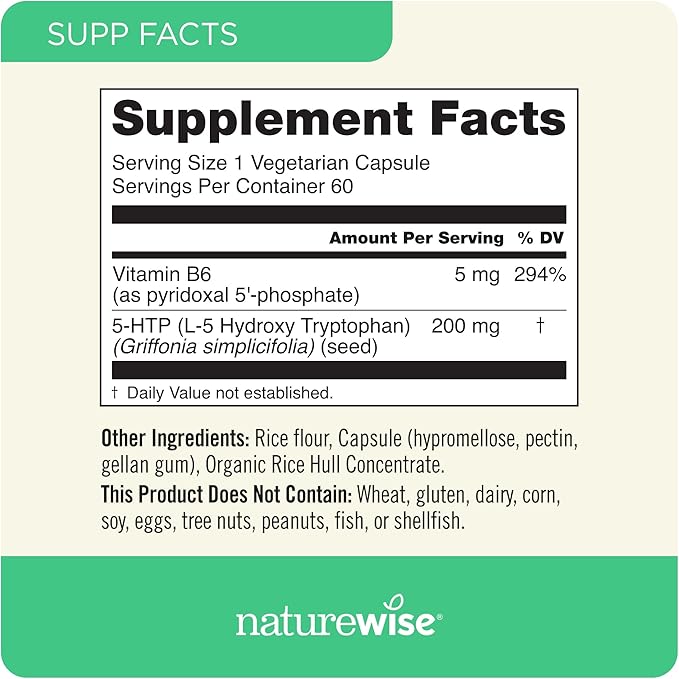 NatureWise 5-HTP 200mg Supplement from Griffonia Seeds with Cofactor Vitamin B6 - Mood Support and Natural Sleep Aid for Adults - Delayed-Release, Vegan - 30 Count[1-Month Supply]