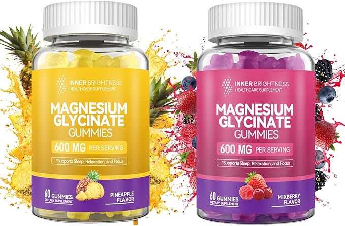 Magnesium Glycinate Gummies - Magnesium Gummies for Adults, for Sleep, Relaxation & Focus, Non - GMO, Gluten - Free, Mixed Berry and Pineapple Flavors, 120 Count (60 of Each)