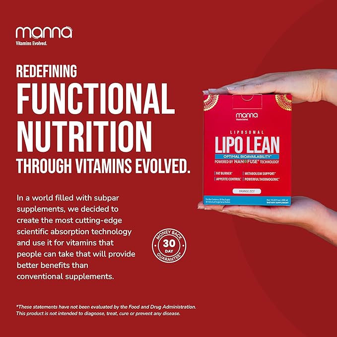 Manna Liposomal Lipo Lean – Thermogenic Fat Burner & Appetite Suppressant – Weight Loss Support for Women & Men – Liposomal Absorption CLA, Carnitine, Green Tea, 30 Single-Serve Packets