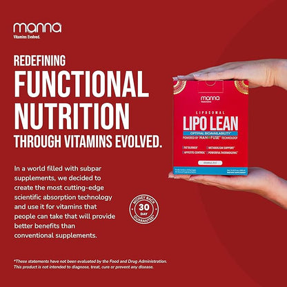 Manna Liposomal Lipo Lean – Thermogenic Fat Burner & Appetite Suppressant – Weight Loss Support for Women & Men – Liposomal Absorption CLA, Carnitine, Green Tea, 30 Single-Serve Packets