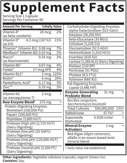 Garden of Life 22 Digestive Enzymes for Men with Bromelain, Papain & Lactase Plus Probiotics & Whole Food Vitamins B12, Biotin & Zinc – RAW Enzymes – Non-GMO, Gluten-Free, Vegetarian, 90 Capsules