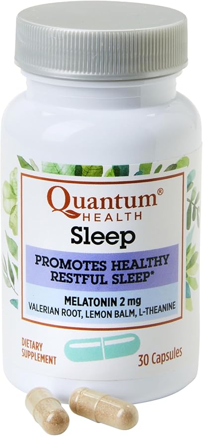 Quantum Health Sleep Melatonin 2mg Healthy Restful Sleep Support Blend with Relaxing Valerian Root, Lemon Balm & L Theanine Daily Mind & Body Well Being for Women & Men - 30 Capsules
