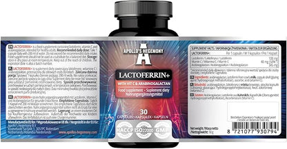 APOLLO'S HEGEMONY Lactoferrin+ 100 mg - with Vitamin C and Arabinogalactan - 30 Vegan Capsules - 1 Month Supply - for Enhanced Immunity and Iron Absorption