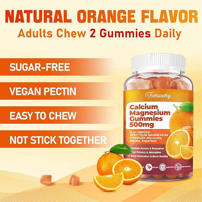 Calcium Magnesium Supplement Gummies for Adults: Calcium Citrate 600 mg with Vitamin D3 & K2 for Women Men - Supports B0ne Strength, Better Zzz, Muscles, Energy & Immune (120 Count)