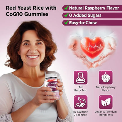 Red Yeast Rice with Coq10 Gummies Sugar Free, Organic Red Yeast Rice 2400mg for Cholesterol Lowering Supplements, Enhanced with Coenzyme Q10 200mg for Heart Health Support, 60 Counts