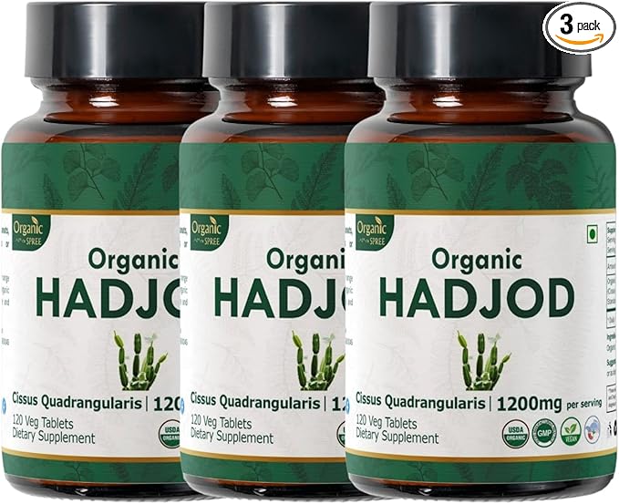 HADJOD - CISSUS 120 Tablets | Cissus Quadrangularis (Hadjod) | USDA Organic Certified | Organic and Natural 120tab - Pack of 3