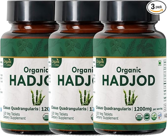 HADJOD - CISSUS 120 Tablets | Cissus Quadrangularis (Hadjod) | USDA Organic Certified | Organic and Natural 120tab - Pack of 3