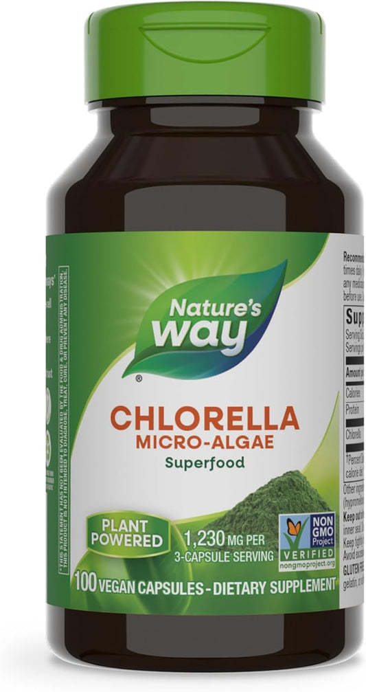 Nature's Way Chlorella Micro-Algae, Superfood, Supports Antioxidant Pathways*, 1,230 mg per 3-Capsule Serving, Vegan, Non-GMO Project Verified, 100 Capsules (Packaging May Vary)