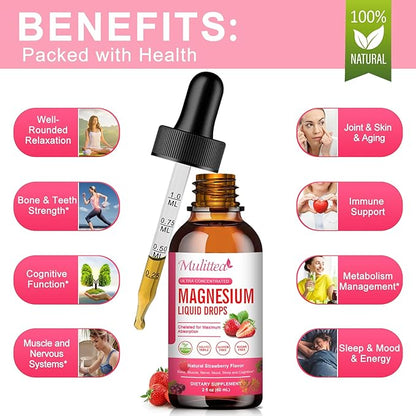 Magnesium Glycinate Liquid, High Potency Magnesium Glycinate, Citrate, Sugar Free Vegan Non-GMO Complex Supplement Promotes Nerv,Relaxation,Muscle,Sleep Support*