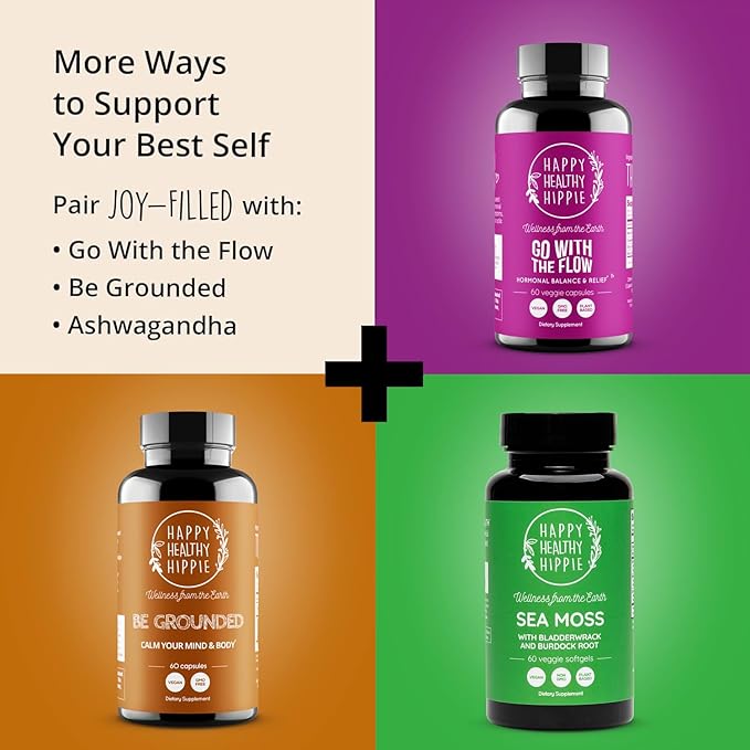 Joy-Filled Mood Support Supplement with St. Johns Wort | Stress Relief – Helps Calm The Mind & Body | 100% Plant-Based Happy Pills, Ashwagandha, Rhodiola Rosea, Eleuthero | Herbal Adaptogens, 60 Ct