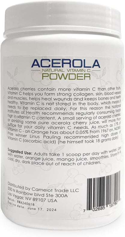 Natural Vitamin C | Acerola Cherry Naturally Grown Powder 1 Lb (16 Oz - 453 Grams) - Origin Nobel Prize Winner Immune System Booster, Non-GMO Whole Food Vitamin C Supplement