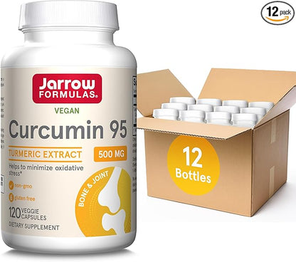 Jarrow Formulas Curcumin 95 500 mg,Turmeric Curcumin Extract for Antioxidant Support, Bone and Joint Support Dietary Supplement,120 Veggie Capsules,Up to 120 Servings, Pack of 12