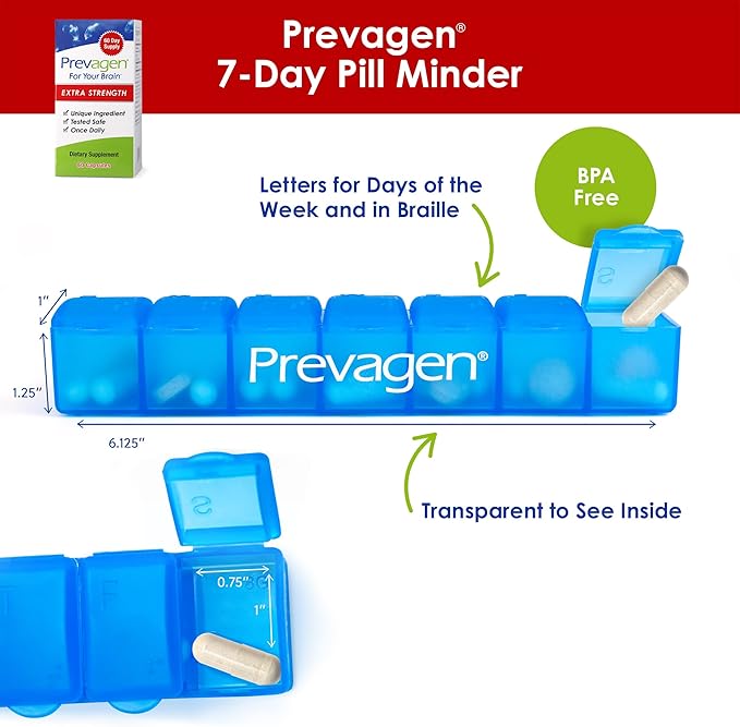Prevagen Extra Strength 20mg, 60 Capsules, with Apoaequorin & Vitamin D and 7-Day Pill Minder