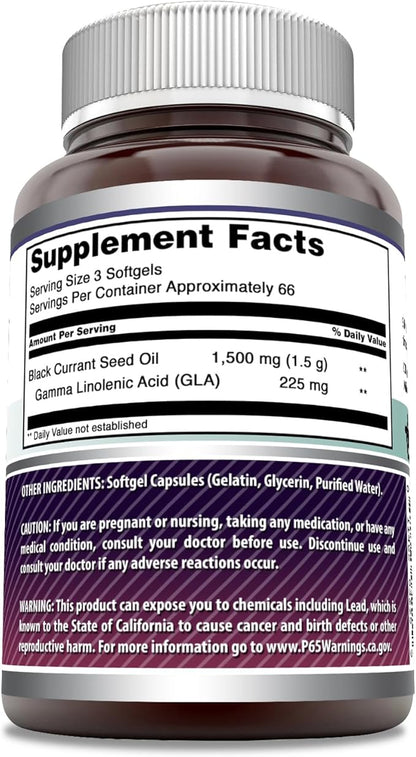Amazing Formulas Black Currant 1500 Mg Per Serving | 200 Softgels | with GLA (Gamma-Linolenic Acid) | Non-GMO | Gluten Free