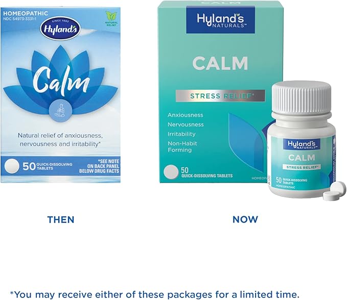 Hyland's Calm Tablets, Stress Relief Supplement, Natural Relief Of Anxiousness, Nervousness, And Irritability, 50 Count (Pack of 1, 50 Count Total)