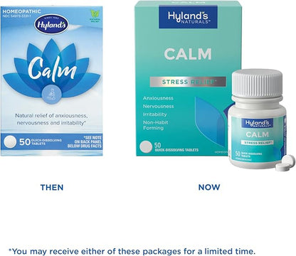 Hyland's Calm Tablets, Stress Relief Supplement, Natural Relief Of Anxiousness, Nervousness, And Irritability, 50 Count (Pack of 1, 50 Count Total)
