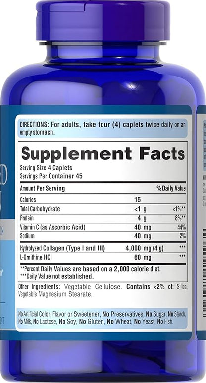Puritan's Pride Hydrolyzed Collagen 1000 mg - 180 caplets Protein Supplement