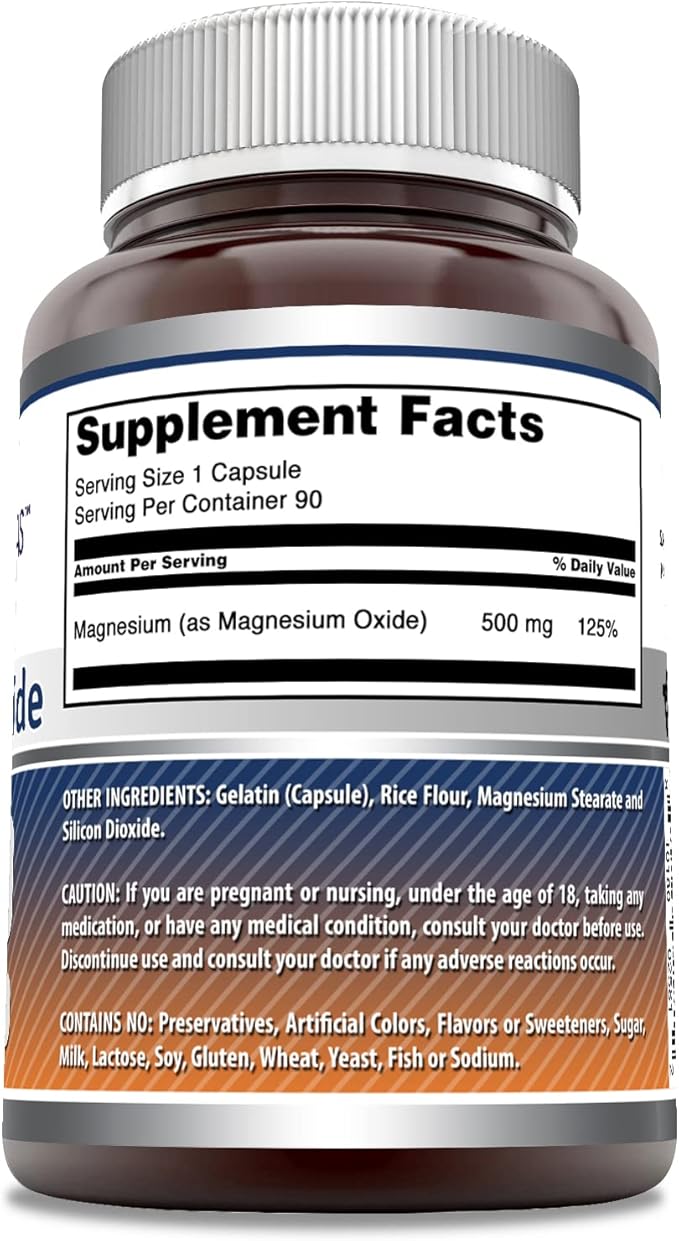 Amazing Formulas Magnesium Oxide 500 mg Capsules Supplement | Non-GMO | Gluten Free | Made in USA (90 Count | 3 Pack)