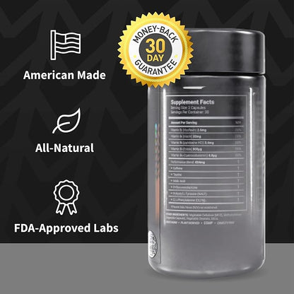 All Night Energy Supplements for Men | Energy Booster to Support Extra Energy & Fine-Tuned Focus When Your Energy Drops | Plant-Based and All-Natural | 60 Supplement Capsules One Month Supply