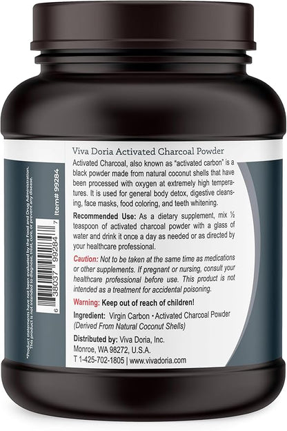 Viva Doria Virgin Activated Charcoal Powder, Coconut Shell Derived, Food Grade, 32 Oz