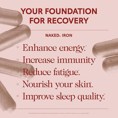 Naked Iron 65mg, 325mg Ferrous Bisglycinate - High Potency Iron Supplement for Iron Deficiency, Cellular Energy Support, Promotes Healthy Red Blood Cell Production, Non-GMO, Gluten-Free, 60 Capsules