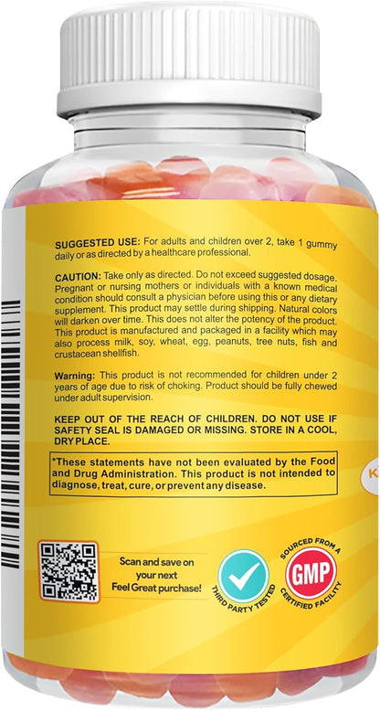 Feel Great Kids Vitamin D3 1000 IU Gummies | Kids Vitamin D Gummies for Healthy Bones, Mood, & Immune Support | Citrus Flavored Vegetarian D3 Gummies | 90 Day Supply