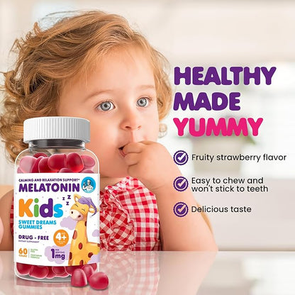 DR. MORITZ Melatonin Gummies for Kids and Adults Childrens Gummy with Strawberry Flavor - Chewable 1mg Melatonin Gummies for Teens – Melatonin for Kids (60 Count)