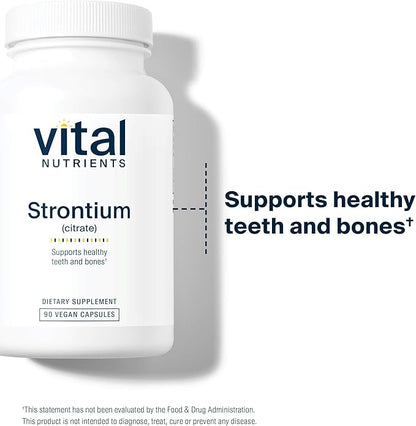 Vital Nutrients Strontium Citrate | Vegan Bone Strength Supplements | 227mg Strontium Citrate for Bone Health and Healthy Teeth | Gluten, Dairy, Soy Free | Non-GMO | 90 Capsules