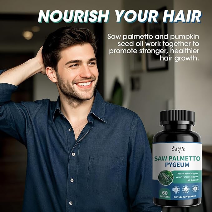 Saw Palmetto for Men 500mg - Prostate Support, Urinary & Hair Health Supplement with Pumpkin Seed Oill, Pygeum - Herbal Complex for Men's Wellness, Vegan Formula, 60 Capsules