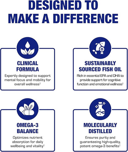 Omega 3 Fish Oil 1200 mg - Clinical DHA EPA Omega 3 Supplement with Burpless Fish Oil Brain Heart & Overall Health - Molecularly Distilled for Purity - Certified Sustainably Sourced (Orange Flavored)