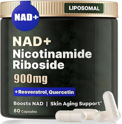 NAD+ Supplement, Liposomal Nicotinamide Riboside, Resveratrol Quercetin, NMN Supplement Alternative for Anti-Aging, Energy, Focus, for Women and Men, 80 Capsules