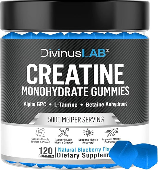 Creatine Monohydrate Gummies 5g (5000mg) for Men & Women - Sugar-Free Creatine Pre Workout Chews For Energy Boost, Creatine Supplement For Building Muscle and Strength, Vegan, 120 Gummies, 30 Servings