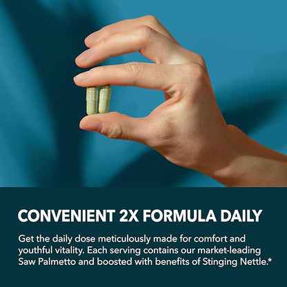 Saw Palmetto with Stinging Nettle Capsules - 2X Prostate Support Supplement for Men’s Health - 120 Count - DHT Blocker for Urinary Tract Function and Hair - Vegan, Non-GMO - 2 Month Supply