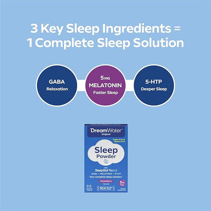 Dream Water Sleep Aid Powder; Melatonin 5mg, GABA, 5-HTP; Natural Flavors; Helps You to Fall Asleep, Fast, and Wake Refreshed; Snoozeberry, 10-Count