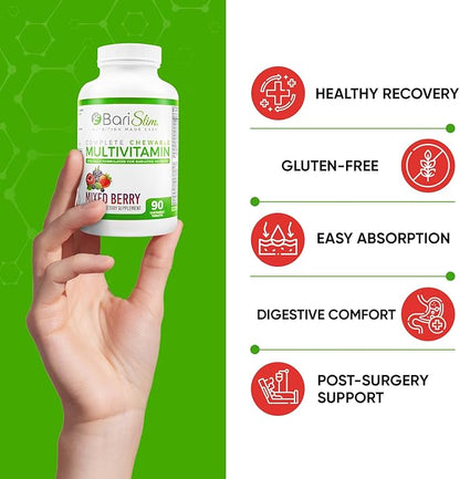 BariSlim Chewable Bariatric Multivitamin Tablets - Specially Formulated Chewable Tablets for Patients After Weight Loss Surgery - Easy to Digest & Great Tasting Fruit Flavors | Pack of 2