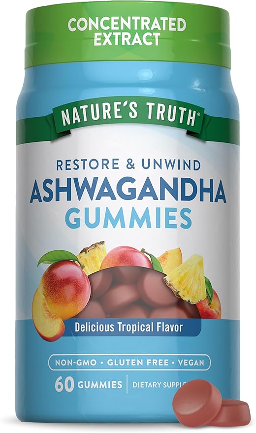 Nature's Truth Ashwagandha Gummies | 60 Count | Tropical Flavor | Vegan, Non-GMO, & Gluten Free Supplement
