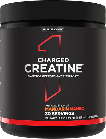 Rule 1 Charged Creatine - Multi-Function Workout Supplement with Creatine, Electrolyte, and Energy Blends for Intensity, Performance, & Hydration Support (30 Servings, Mandarin Mango)