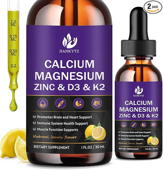 Calcium Magnesium Zinc 1300mg with Magnesium Glycinate, Vitamin C D3 K2 B6 and Sea Moss | Calcium Supplement Calcium with Vitamin D3 K2 Liquid Drop | Gluten Free | 2 Pack