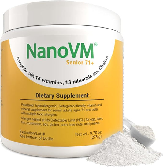Senior 71+, Allergen-Free Vitamin Supplements, Unflavored Multivitamin Powder with 14 Vitamins & 13 Minerals, Low-Carbohydrate Mineral Supplements, 275g - Solace Nutrition