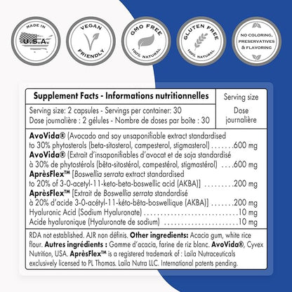 Supersmart - FlexiSmart (Patented & High Strength) - with AvoVida, ApresFlex, Hyaluronic Acid - Avocado Soy & Boswellia Serrata Extract Supplement | Non-GMO & Gluten Free - 60 Vegetarian Capsules