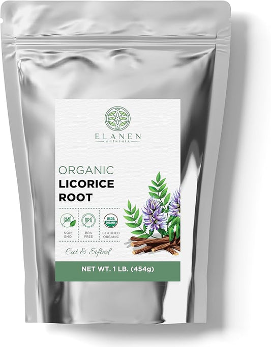 Organic Licorice Root 1 lb. (16 oz.), USDA Certified Organic Licorice Root Tea, Licourice Bulk Chopped, Liquorice, Raiz de Regaliz Licrice, Glycyrrhiza glabra, Cut & Sifted