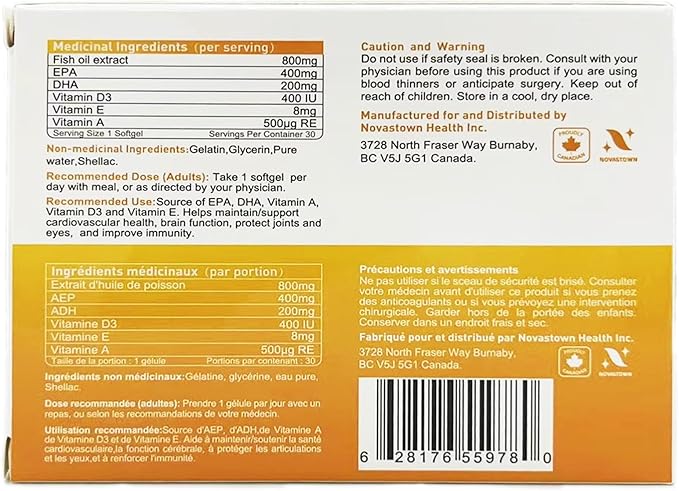 Multivitamins with Omega-3, Multivitamin for Women and Men, Enteric Coated Fish Oil DHA/EPA with Vitamin A, Vitamin E and Vitamin D3 for Immune Function Support (1 Box_30 Softgels)