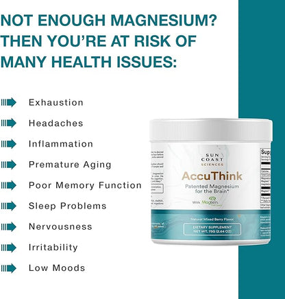 Sun Coast Science Sun Coast Sciences AccuThink - Patented Magnesium Brain - 2.64oz Memory Supplement Brain Health, Sleep, Mood Boost - Cognitive Support Supplement Magnesium Threonate Vitamin C