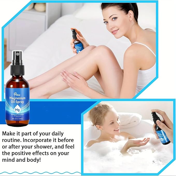 2 Pack Magnesium Oil Spray for Body and Feet, Natural Topical Solution, Pure & Fast-Absorbing, Soothe Muscles, Relaxation Support, Joint & Skin Care Pain Reduction Non-Greasy, High Absorption.