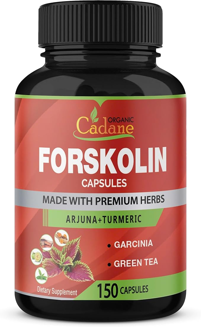 Organic Cadane Forskolin Supplement Capsules - 5in1 Concentrated with Turmeric Curcumin, Arjuna, Garcinia Cambogia, and Green Tea - 150 Capsules for 5 Months Supply