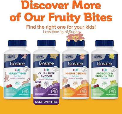 Biostime Kids immune support gummies|(Ages 4+) | Includes Vitamins D&C + Zinc & Probiotics | No Added Sugar |Kids Immune Defense Fruity Bites | Free from top 9 allergens | 60 Count