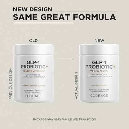 Codeage GLP-1 Probiotic+ - Live Probiotics Akkermansia, Clostridium, Bifidobacterium, Chicory Inulin Probiotic, Prebiotics & Postbiotics Supplement - 500 Million AFU, 3-Month Supply - 90 Capsules